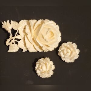 Vintage Ivory Pin And Earrrings